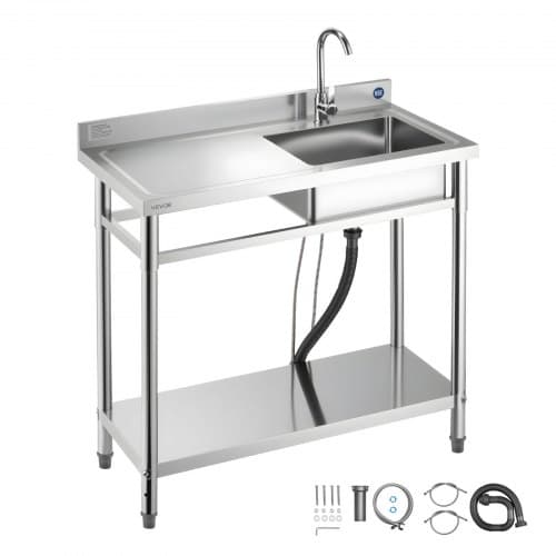 de2FDSCDGZT100CMVXEJ1001V02Fgoods_img-v12Fkitchen-sink-m100-1.2.jpg Laisvai Statoma Nerūdijančio Plieno Plautuvė 1000 x 500 x 940 mm su Maišytuvu ir Kaire Dėže - Image 1