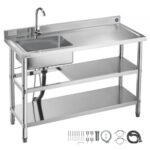 Laisvai Statoma Nerūdijančio Plieno Plautuvė 1200 x 500 x 940 mm su Maišytuvu ir Dviem Lentynomis