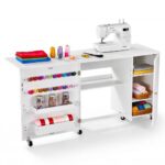 Daugiafunkcis sulankstomas siuvimo stalas su spintele 157x48x79 cm, baltas
