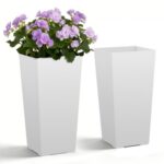 Lauko vazonai gėlėms 2 vnt. dideli plastikiniai vazonai augalams su ratukais 550 mm x 300 mm x 300 mm