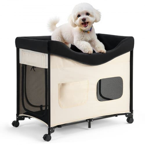 de2FGJGCSCGJXLWTVNK1M001V02Fgoods_img-v12Felevated-dog-bed-m100-1.2.jpg Paaukštinta naminių gyvūnų lova – sulankstoma dviaukštė šunų lova su ratukais ir krepšiais, 1020 x 590 x 875 mm - Image 1