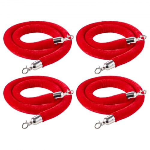 de2FGLZSSPJ5FTYG146BI001V02Fgoods_img-v22Fvelvet-stanchion-rope-m100-1.2.jpg Stulpelių aksominiai apvadai 4 vnt. po 1,5 m, raudonos gairių virvės su sidabriniais kabliukais renginiams ir viešbučiams - Image 1