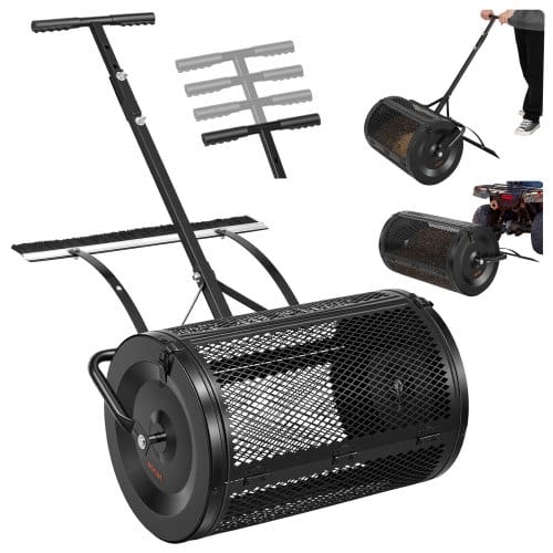 de2FGTSBJHSFMTCGUHC8E001V02Fgoods_img-v12Fcompost-spreader-m100-1.2.jpg Komposto ir durpių barstytuvas – 61 cm pločio sodo volas su šepetiu ir stūmimo rankena - Image 1