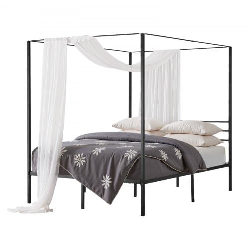 de2FHGCJSFGQUEENI8UZE001V02Fgoods_img-v12Fcanopy-bed-frame-m100-1.2.jpg Juodas Queen dydžio baldakiminis lovos rėmas – metalinė lova su keturiomis kolonomis 2095 x 1530 x 1830 mm - Image 1