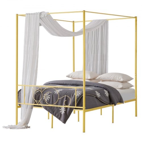 de2FHGCJSYGFULLJVU2HR001V02Fgoods_img-v22Fcanopy-bed-frame-m100-1.2.jpg Aukso spalvos pilno dydžio lovos rėmas su baldakimu, 1985 x 1390 x 1965 mm, 318 KG - Image 1