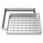 Paslėptas kanalizacijos šulinio dangtis su rėmu 600 x 600 mm, aliuminio lydinio revizinis dangtis kiemui ir vejai
