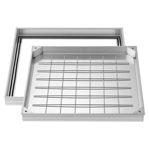 de2FJGJKJQRSJGJK87WK9001V02Fgoods_img-v12Fmanhole-cover-m100-1.2.jpg Paslėptas kanalizacijos šulinio dangtis su rėmu 600 x 600 mm, aliuminio lydinio revizinis dangtis kiemui ir vejai - Image 1