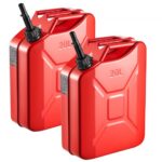 20 litrų metalinių kuro kanistrų rinkinys, 2 vnt., raudonos spalvos, su piltuvėliu