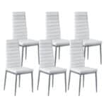Modernių valgomojo kėdžių rinkinys iš 6 dalių 465 x 405 x 970 mm su baltos spalvos odos apmušalais ir metalinėmis kojelėmis