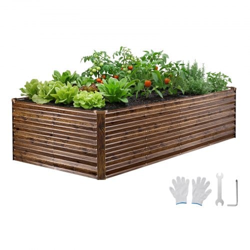 de2FJSFXZZC842FTK1LAN001V02Fgoods_img-v12Fgarden-bed-m100-1.2.jpg Pakeltas cinkuotas sodo lysvė 240 x 120 x 62 cm, stačiakampis metalinis augalų konteneris su medžio tekstūra lauko darbams - Image 1