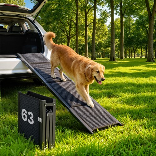 de2FJSHWZDSCWAQPJ4B65001V02Fgoods_img-v22Fdog-ramp-for-car-m100-1.2.jpg Sulankstoma gyvūnų rampa automobiliui 160 cm – neslystanti kiliminė rampa šunims iki 113 kg - Image 1