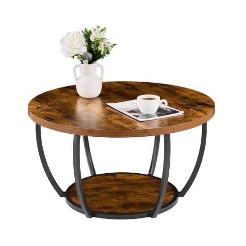 de2FJSKFZKFSSNTMM9304001V02Fgoods_img-v12Fcoffee-table-m100-1.2.jpg Apvalus medinis kavos staliukas 80cm, dviejų pakopų industrinio stiliaus centrinis stalas svetainei 80,5 x 80,5 x 44 cm - Image 1