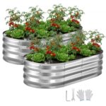 Pakeltos cinkuotos sodo lysvės 2 vnt. 120 x 60 x 30 cm, ovalūs metaliniai augalų konteneriai lauko daržui
