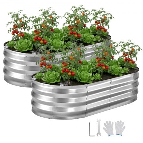 de2FJSYHZZC421FTT3A51001V02Fgoods_img-v12Fgarden-bed-m100-1.2.jpg Pakeltos cinkuotos sodo lysvės 2 vnt. 120 x 60 x 30 cm, ovalūs metaliniai augalų konteneriai lauko daržui - Image 1