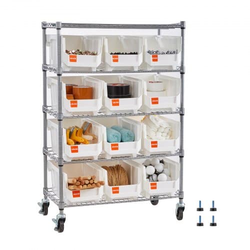 de2FKYDWLJ5C1427V8RW0001V02Fgoods_img-v12Frolling-bin-rack-m100-1.2.jpg Metalinis lentynų vežimėlis 12 dėžių, mobili sandėliavimo sistema su ratukais įrankiams 92 x 45 x 110 cm - Image 1