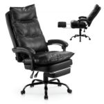 Ypatingai tvirtas ergonomiškas vadovo biuro fotelis su kojų atrama ir juosmens pagalve, juodas (710 x 685 x 1304 mm)