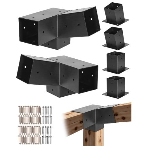 de2FLPJJTZ6PCS4XW5J2H001V02Fgoods_img-v22Fpergola-brackets-m100-1.2.jpg Pergolių tvirtinimo detalių rinkinys 92 x 92 mm medinėms sijoms su kampiniais laikikliais ir stulpų atramomis - Image 1