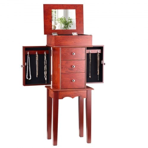 de2FLSSSH7000080XNMXS001V02Fgoods_img-v12Fjewelry-armoire-cabinet-m100-1.2.jpg Pastatoma medinė papuošalų spintelė su veidrodžiu ir stalčiais aksesuarams laikyti 33 x 25,5 x 85,5 cm - Image 1