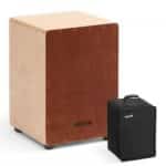Medinis perkusinis cajon būgnelis 305 x 305 x 430 mm, su vidinėmis būgno spirale (snare) ir kelioniniu krepšiu