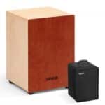 Medinis perkusinis cajon būgnelis 305 x 305 x 430 mm, su vidinėmis gitaros stygomis ir kelioniniu krepšiu