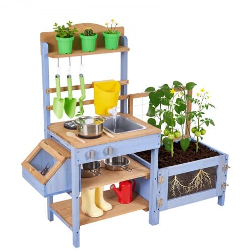 de2FNCFZHK23INCHQL46K001V02Fgoods_img-v22Fmud-kitchen-m100-1.2.jpg Vaikiška lauko virtuvėlė vaikams iš medžio su sodinimo dėže ir priedais 99,5 x 37 x 106 cm - Image 1