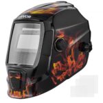 Automatinis suvirintojo skydelis (True Color), 93 x 43 mm tamsėjimo langelis, geltonos ugnies raštas