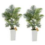 2 vnt. dirbtinių Areca palmų rinkinys su baltais vazonais, 1219 mm (4 pėdos)
