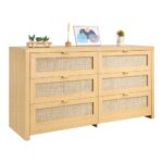 6 stalčių komoda ratanas miegamajam 144,5 x 45 x 79,5 cm natūralaus medžio spalvos