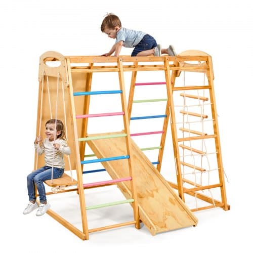 de2FSNYLCLCS7H10AX6AI001V02Fgoods_img-v12Fkids-indoor-playground-m100-1.2.jpg 7-viename medinė vaikiška žaidimų aikštelė (jungle gym) su čiuožykla, 147 x 120 x 143 cm - Image 1