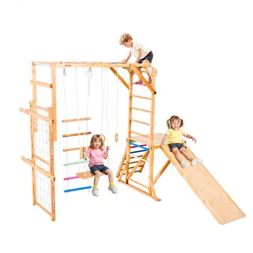 de2FSNYLCLCS8H10HNO7M001V02Fgoods_img-v12Fkids-indoor-playground-m100-1.2.jpg 8-viename medinė vaikiška žaidimų aikštelė (jungle gym) su čiuožykla, 223 x 222 x 192 cm - Image 1