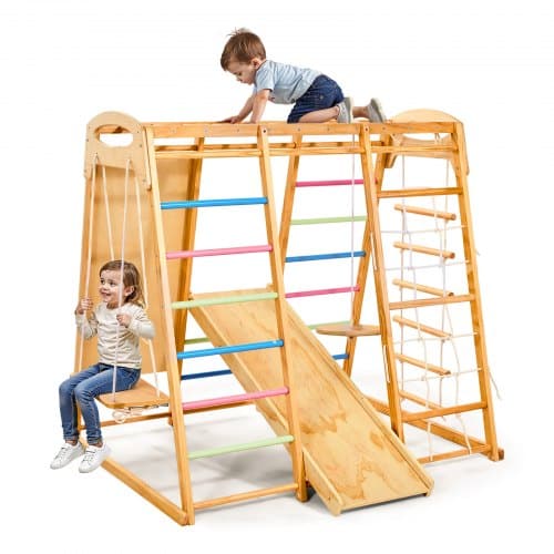 de2FSNYLCLCS9H103KLYK001V02Fgoods_img-v22Fkids-indoor-playground-m100-1.2.jpg 9-viename medinė vaikiška žaidimų aikštelė (jungle gym) su čiuožykla, 147 x 120 x 143 cm - Image 1
