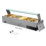 Komercinis maisto šildytuvas (bain marie) su stikliniu dangčiu, 6 x 1/3 dydžio indais, 118 x 36 x 38 cm