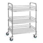 Nerūdijančio plieno vežimėlis 3 pakopų medicininis staliukas su ratukais 615 x 410 x 870 mm