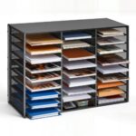 Dokumentų organizatorius 27 skyrių, metalinė biuro spintelė popieriams su mediniu viršumi 80 x 31 x 54,5 cm