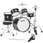 Vaikiškas 5 dalių mušamųjų instrumentų rinkinys (35,56 x 25,4 cm bosinis būgnas, juodas)