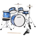 Vaikiškas 5 dalių mušamųjų instrumentų rinkinys (35,56 x 25,4 cm bosinis būgnas, mėlynas)