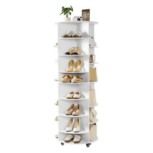de2FXZXJEKKDJK7CEU8SI001V02Fgoods_img-v22Frotating-shoe-rack-m100-1.2.jpg 7 pakopų besisukantis batų stovas-kolona, su reguliuojamomis lentynomis, baltos spalvos 588 x 588 x 1646 mm - Image 1