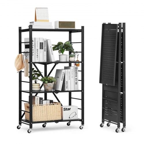 de2FYDKZDHJHS4C1GV6EX001V02Fgoods_img-v22Ffolding-shelf-m100-1.2.jpg 4 pakopų sulankstoma lentyna su ratukais – metalinis mobilių daiktų organizatorius sandėliui ir garažui 66 x 33 x 117 cm - Image 1