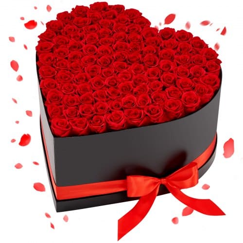 de2FYSHLHK100DHS7JWKE001V02Fgoods_img-v12Fpreserved-flowers-m100-1.2.jpg Rožių puokštė širdies formos dėžutėje 100 vnt., raudona - Image 1