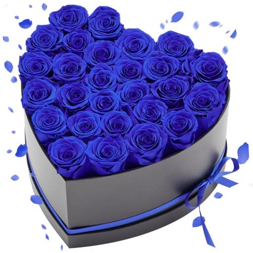 de2FYSHLHK27DLSXJEJD9001V02Fgoods_img-v12Fpreserved-flowers-m100-1.2.jpg Karališkojo Mėlynojo Aksomo Stabilizuotų Rožių Puokštė Širdies Formos Dėžutėje (27 vnt.) - Image 1