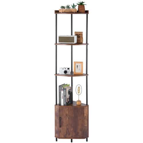 de2FZLSZJSNJTMK6RH88N001V92Fgoods_img-v22Fcorner-shelf-m100-1.2.jpg 5 pakopų kampinė lentyna su LED apšvietimu ir durelėmis – 167,8 cm aukščio siauras pastatomas stovas-vitrina su spintele - Image 1
