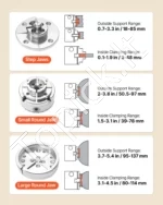 4 colių medžio tekintyklos griebtuvas su 4 žandikauliais ir 1x8 TPI adapteriu, rinkinys - Image 3