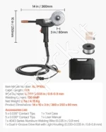 Aliuminio MIG suvirinimo degiklis (spool gun) 130A, 3 m laidas, su priedais - Image 7