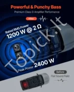 Automobilinis žemų dažnių garsiakalbis 1200 W RMS su stiprintuvu ir laidų rinkiniu - Image 3