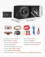 Automobilinis žemų dažnių garsiakalbis 1200 W RMS su stiprintuvu ir laidų rinkiniu - Image 7