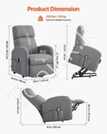 Elektrinis pakeliamas poilsio krėslas (recliners) senjorams, šviesiai pilkas 63 x 86 x 101,5 cm - Image 3