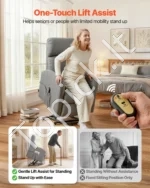 Elektrinis pakeliamas poilsio krėslas (recliners) senjorams, šviesiai pilkas 63 x 86 x 101,5 cm - Image 4