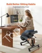 Ergonominė klaupto tipo kėdė be atlošo su ratukais, reguliuojamo aukščio, juoda 40 x 29,5 cm - Image 2