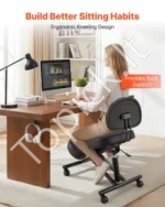 Ergonominė klaupto tipo kėdė su atlošu ir ratukais, reguliuojamo aukščio, juoda 40 x 29,5 cm - Image 2