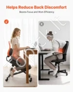 Ergonominė klaupto tipo kėdė su atlošu ir ratukais, reguliuojamo aukščio, juoda 40 x 29,5 cm - Image 3